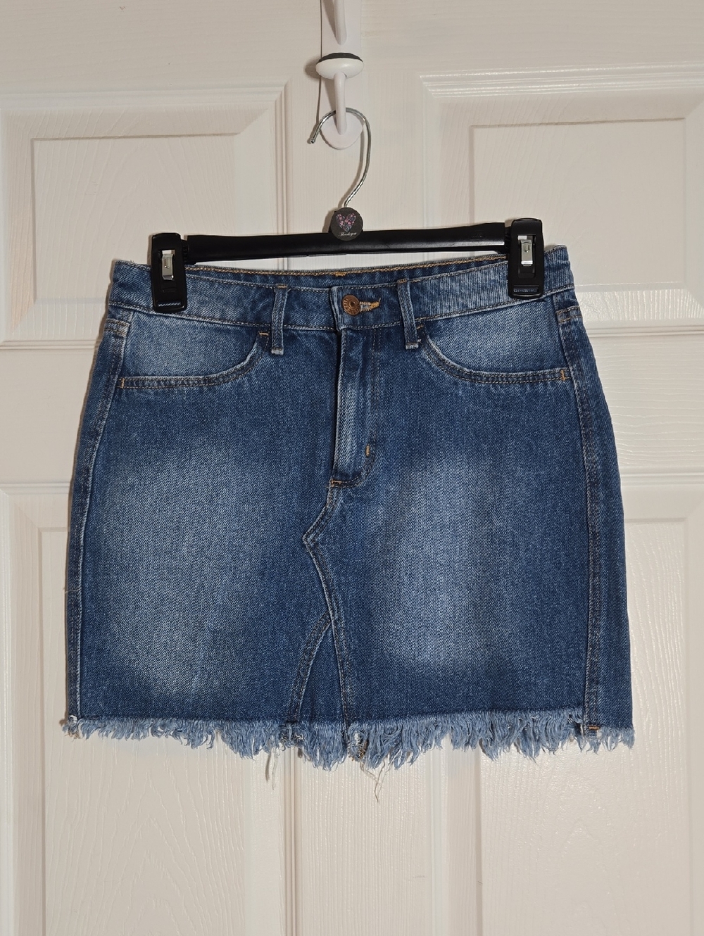 H&M Blue Denim Mini Skirt Frayed Hem Size 6